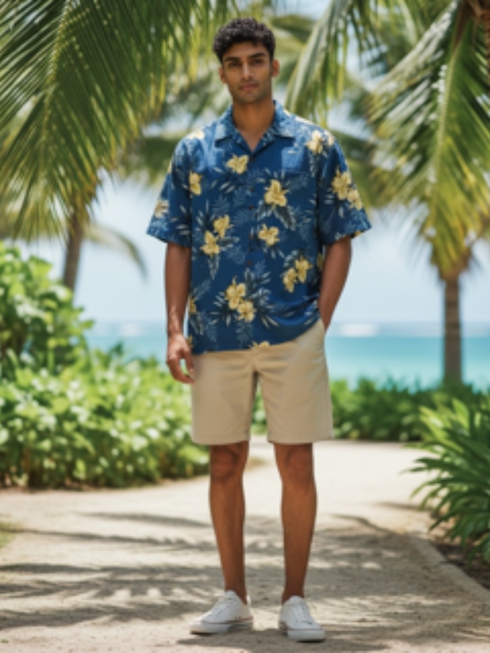 Two Palms Hawaiian Open Collar Coconut Shell Button Chest Pocket Shirt Size XL